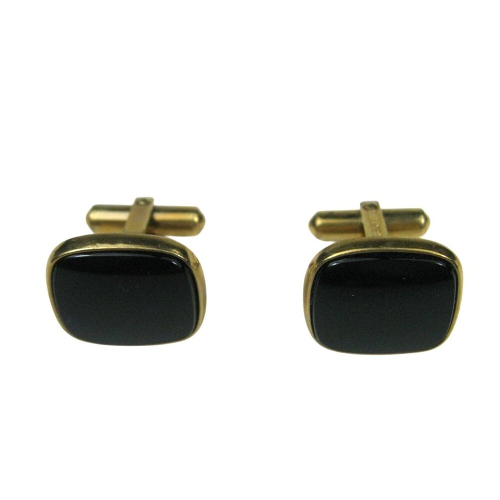 Destino Vintage Black Onyx Square Cufflinks USA  12 K Gold Filled 1/20 12KT GF